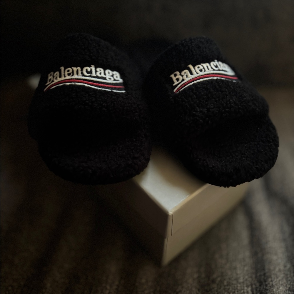 Balenciaga Black Fuzzy Slides